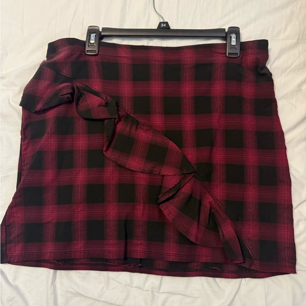 Mossimo Supply Co. Red and Black Plaid Ruffle Mini Skirt